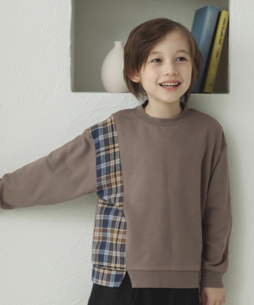 pairmanon（ペアマノン）の「チェック柄 切替えデザイントレーナー（スウェット・キッズ・グレー系その他2/ブラウン系その他/グレー系その他/ブルー系その他・100/110/140/150/120/130/90）」の3枚目の写真