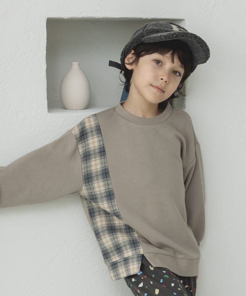 pairmanon（ペアマノン）の「チェック柄 切替えデザイントレーナー（スウェット・キッズ・グレー系その他2/ブラウン系その他/グレー系その他/ブルー系その他・100/110/140/150/120/130/90）」の4枚目の写真