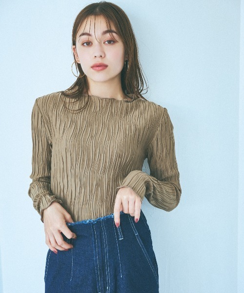 mysty woman（ミスティウーマン）の「【WEB限定】ニュアンスカラークシュクシュプルオーバー 977523（Tシャツ/カットソー・レディース・ライム/モカ/グレー/オフホワイト/ブラック・FREE）」の5枚目の写真