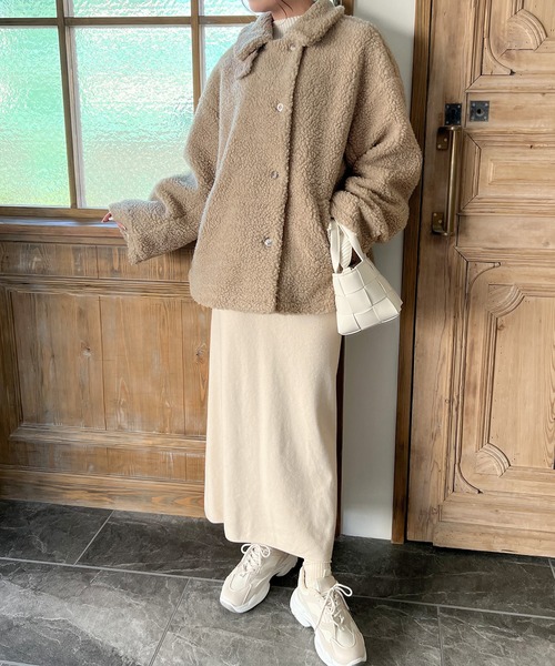 スタイリング styling 白 ボアコート アウター miniministore ステンカラーコート コート ボアロングパーカー