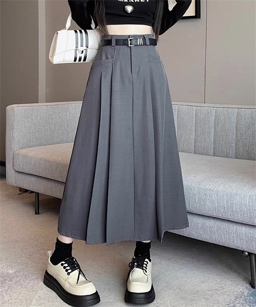 FREE STYLISTS（フリー スタイリスト）の「サイドプリーツロングスカート ベルト付け2点セット（スカート・レディース・グレー/ブラウン/ブラック・L/S/M/XL）」の19枚目の写真