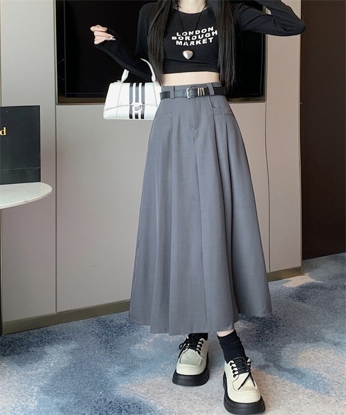 FREE STYLISTS（フリー スタイリスト）の「サイドプリーツロングスカート ベルト付け2点セット（スカート・レディース・グレー/ブラウン/ブラック・L/S/M/XL）」の14枚目の写真