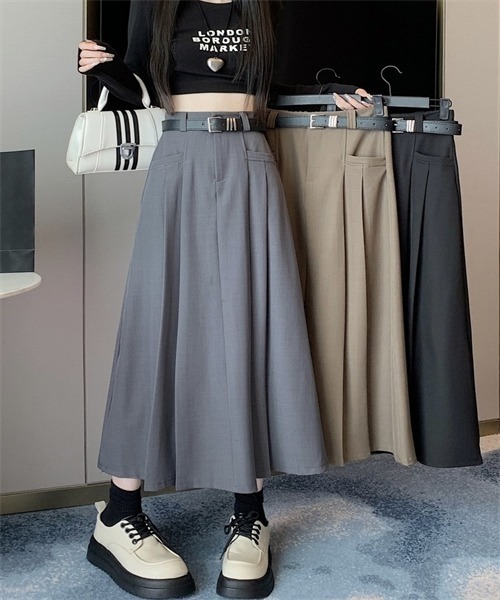 FREE STYLISTS（フリー スタイリスト）の「サイドプリーツロングスカート ベルト付け2点セット（スカート・レディース・グレー/ブラウン/ブラック・L/S/M/XL）」の20枚目の写真