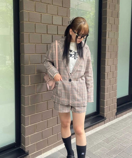 SPIGA（スピーガ）の「ｸﾞﾚﾝﾁｪｯｸｼﾞｬｹｯﾄ+ｼｮｰﾄﾊﾟﾝﾂｾｯﾄｱｯﾌﾟ（テーラード