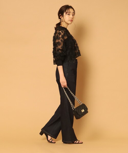 PROVOKE （プロヴォーク）の「◆provoke（プロヴォーク）【別注】チュールフラワー クロップドブラウス（シャツ/ブラウス・レディース・ブラック/ホワイト・00）」の4枚目の写真