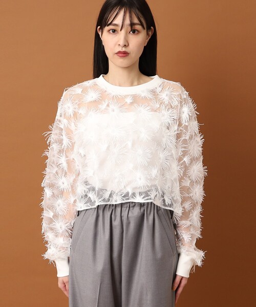 PROVOKE （プロヴォーク）の「◆provoke（プロヴォーク）【別注】チュールフラワー クロップドブラウス（シャツ/ブラウス・レディース・ブラック/ホワイト・00）」の6枚目の写真