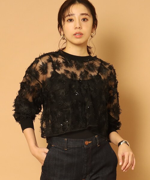 PROVOKE （プロヴォーク）の「◆provoke（プロヴォーク）【別注】チュールフラワー クロップドブラウス（シャツ/ブラウス・レディース・ブラック/ホワイト・00）」の14枚目の写真