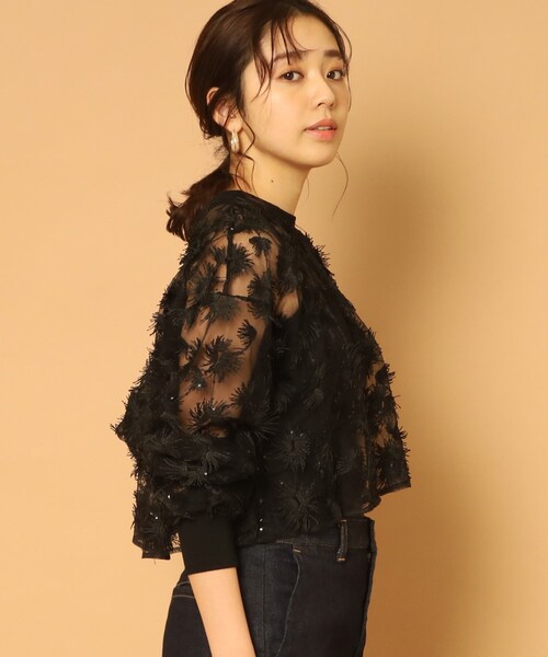 PROVOKE （プロヴォーク）の「◆provoke（プロヴォーク）【別注】チュールフラワー クロップドブラウス（シャツ/ブラウス・レディース・ブラック/ホワイト・00）」の15枚目の写真