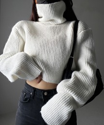 【 2way 】 ロングタートルネックオーバーリブニットトップス