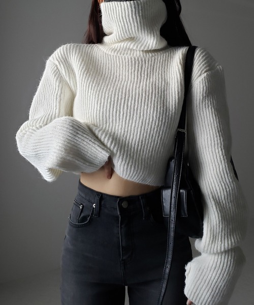 me+em select(ミームセレクト)の「【 2way 】 ロングタートルネックオーバーリブニットトップス(ニット/セーター・レディース・ベージュ/ホワイト/ブラック/チャコール/レッドパープル・FREE)」の9枚目の写真
