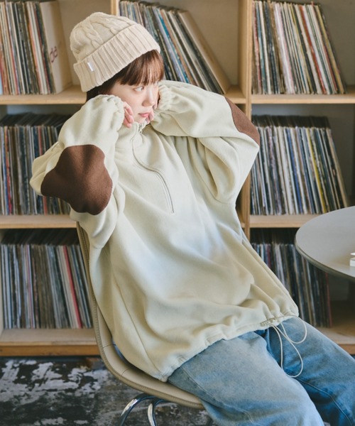 unclip（アンクリップ）の「ハーフZIPフリーストップス（スウェット・レディース・ベージュ/ネイビー・FREE）」の17枚目の写真