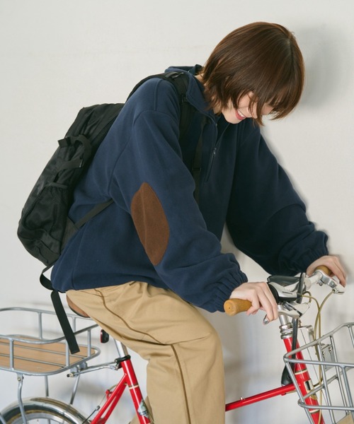 unclip（アンクリップ）の「ハーフZIPフリーストップス（スウェット・レディース・ベージュ/ネイビー・FREE）」の7枚目の写真