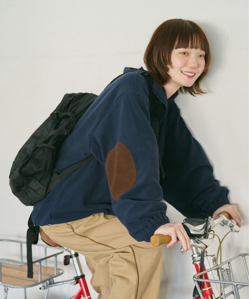 unclip（アンクリップ）の「ハーフZIPフリーストップス（スウェット・レディース・ベージュ/ネイビー・FREE）」の6枚目の写真