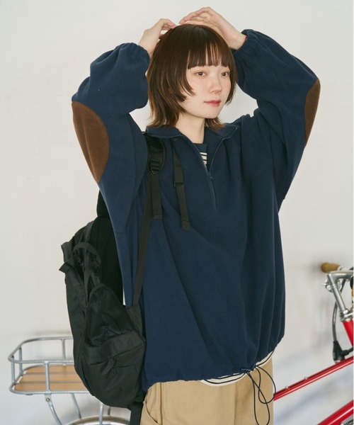 unclip（アンクリップ）の「ハーフZIPフリーストップス（スウェット・レディース・ベージュ/ネイビー・FREE）」の3枚目の写真