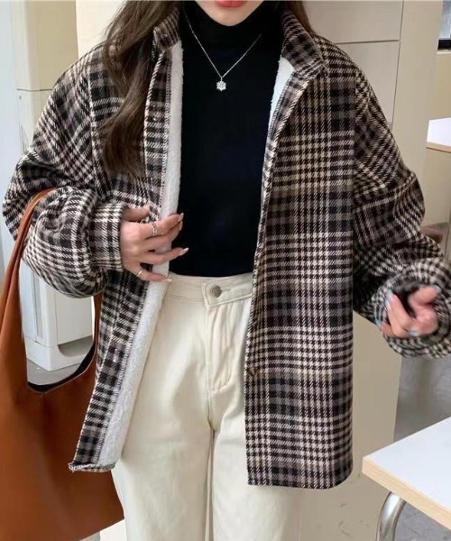 Achic(アシック)の「裏起毛チェックシャツ(シャツ/ブラウス・レディース・ブラウン/ブルー・M)」の11枚目の写真