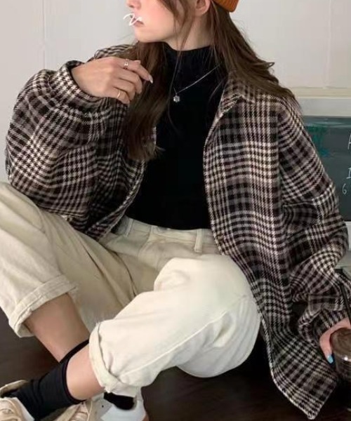 Achic(アシック)の「裏起毛チェックシャツ(シャツ/ブラウス・レディース・ブラウン/ブルー・M)」の13枚目の写真