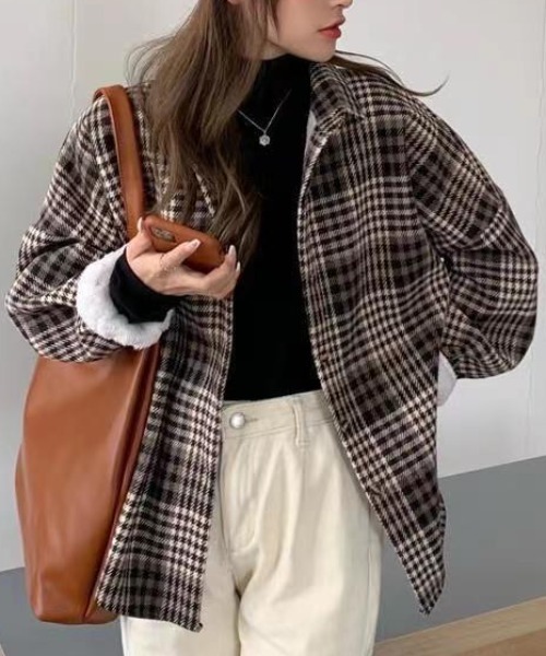 Achic(アシック)の「裏起毛チェックシャツ(シャツ/ブラウス・レディース・ブラウン/ブルー・M)」の16枚目の写真