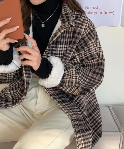 Achic(アシック)の「裏起毛チェックシャツ(シャツ/ブラウス・レディース・ブラウン/ブルー・M)」の17枚目の写真
