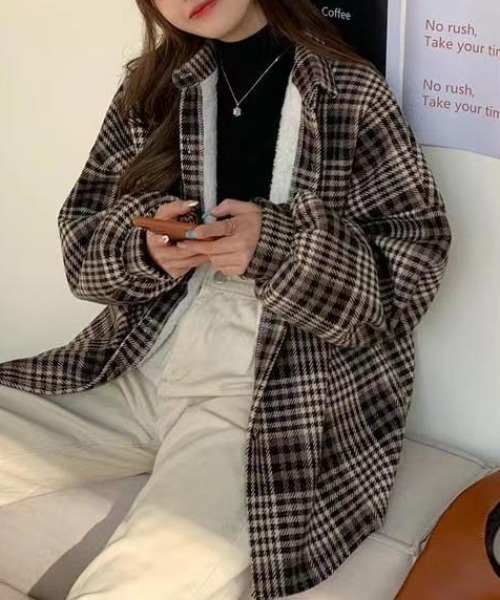 Achic(アシック)の「裏起毛チェックシャツ(シャツ/ブラウス・レディース・ブラウン/ブルー・M)」の18枚目の写真