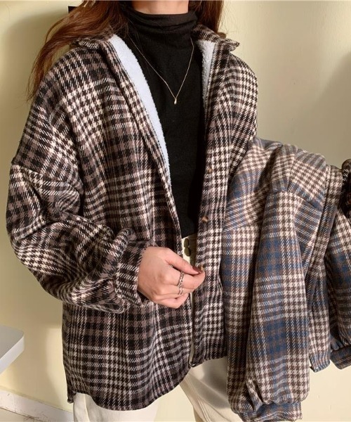 Achic(アシック)の「裏起毛チェックシャツ(シャツ/ブラウス・レディース・ブラウン/ブルー・M)」の20枚目の写真