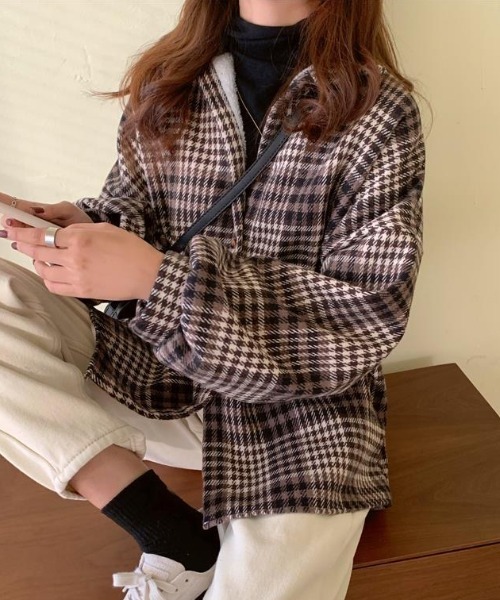 Achic(アシック)の「裏起毛チェックシャツ(シャツ/ブラウス・レディース・ブラウン/ブルー・M)」の21枚目の写真