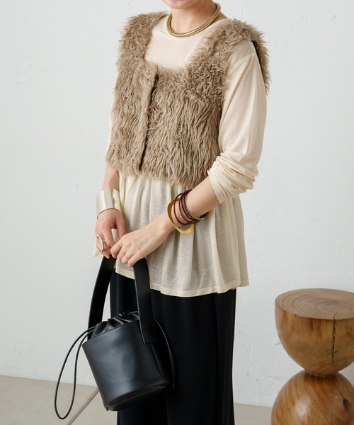 Omekashi（オメカシ）の「スモールバケットバッグ（トートバッグ・レディース・ブラック/キャメル・FREE）」の5枚目の写真