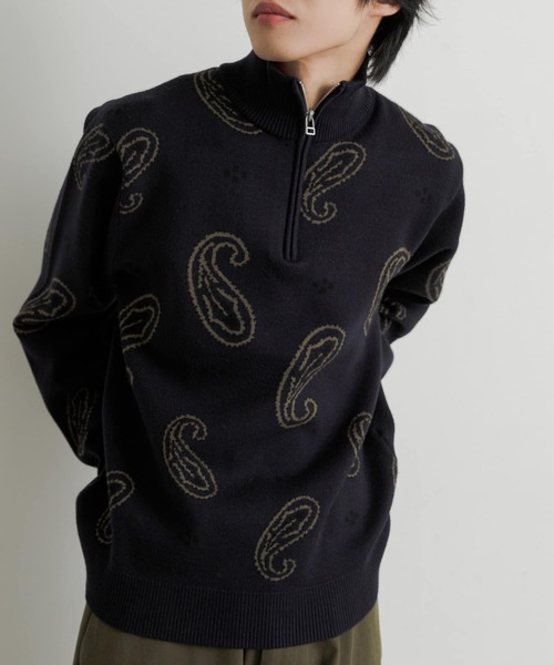 SENSE OF PLACE by URBAN RESEARCH（センスオブプレイスバイアーバンリサーチ）の「ストレッチペイズリーハーフZIPセーター（ニット/セーター・メンズ・チャコールグレー/ネイビー/ベージュ・LARGE/MEDIUM）」の3枚目の写真