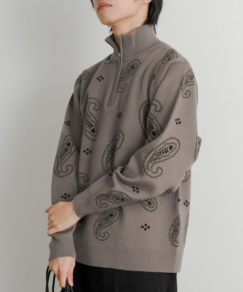 SENSE OF PLACE by URBAN RESEARCH（センスオブプレイスバイアーバンリサーチ）の「ストレッチペイズリーハーフZIPセーター（ニット/セーター・メンズ・チャコールグレー/ネイビー/ベージュ・LARGE/MEDIUM）」の7枚目の写真