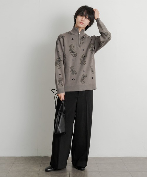 SENSE OF PLACE by URBAN RESEARCH（センスオブプレイスバイアーバンリサーチ）の「ストレッチペイズリーハーフZIPセーター（ニット/セーター・メンズ・チャコールグレー/ネイビー/ベージュ・LARGE/MEDIUM）」の9枚目の写真