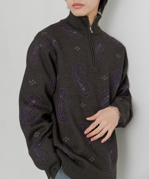 SENSE OF PLACE by URBAN RESEARCH（センスオブプレイスバイアーバンリサーチ）の「ストレッチペイズリーハーフZIPセーター（ニット/セーター・メンズ・チャコールグレー/ネイビー/ベージュ・LARGE/MEDIUM）」の11枚目の写真