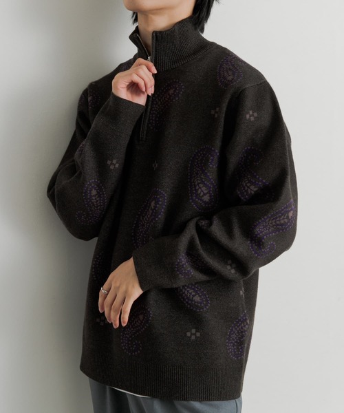 SENSE OF PLACE by URBAN RESEARCH（センスオブプレイスバイアーバンリサーチ）の「ストレッチペイズリーハーフZIPセーター（ニット/セーター・メンズ・チャコールグレー/ネイビー/ベージュ・LARGE/MEDIUM）」の13枚目の写真