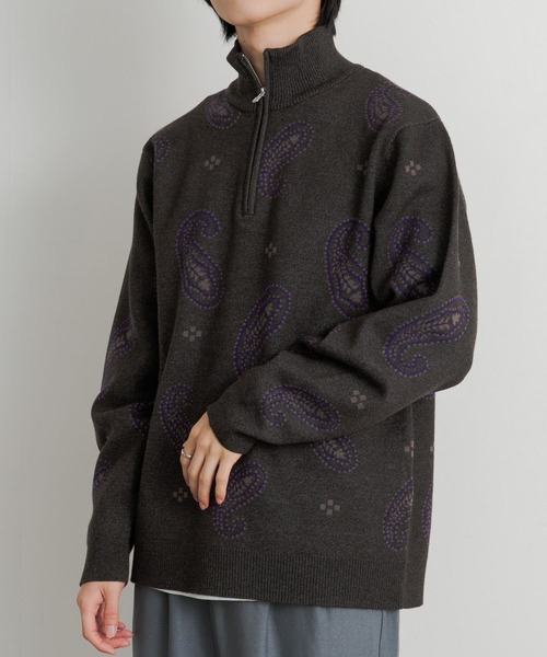 SENSE OF PLACE by URBAN RESEARCH（センスオブプレイスバイアーバンリサーチ）の「ストレッチペイズリーハーフZIPセーター（ニット/セーター・メンズ・チャコールグレー/ネイビー/ベージュ・LARGE/MEDIUM）」の14枚目の写真