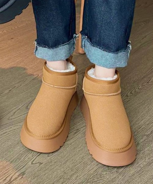 STYLEBLOCK(スタイルブロック)の「ムートン風厚底ショートブーツ(ブーツ・レディース・ブラウン/オリーブ/ブラック・40/39/41/37/38)」の2枚目の写真
