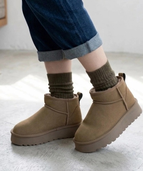 STYLEBLOCK(スタイルブロック)の「ムートン風厚底ショートブーツ(ブーツ・レディース・ブラウン/オリーブ/ブラック・40/39/41/37/38)」の3枚目の写真