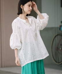 Munich | エンブロイダリーコットンボイルオーガンジーパフスリーブシャツ(シャツ/ブラウス)