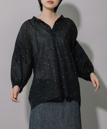 エンブロイダリーコットンボイルオーガンジーパフスリーブシャツ