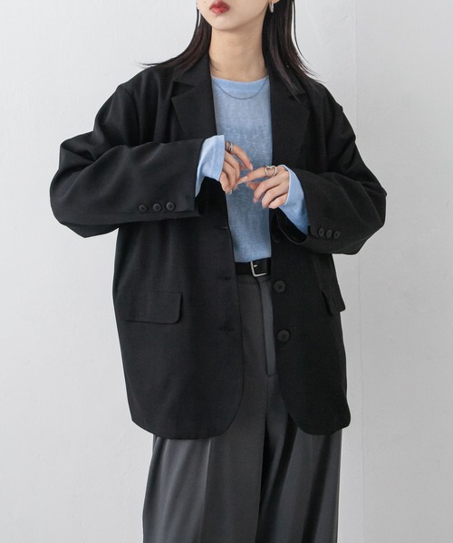 Chillfar（チルファー）の「ルーズシングルテーラードジャケット（テーラードジャケット・レディース・ネイビー/ブラック/アイボリー/グレー・FREE）」の3枚目の写真