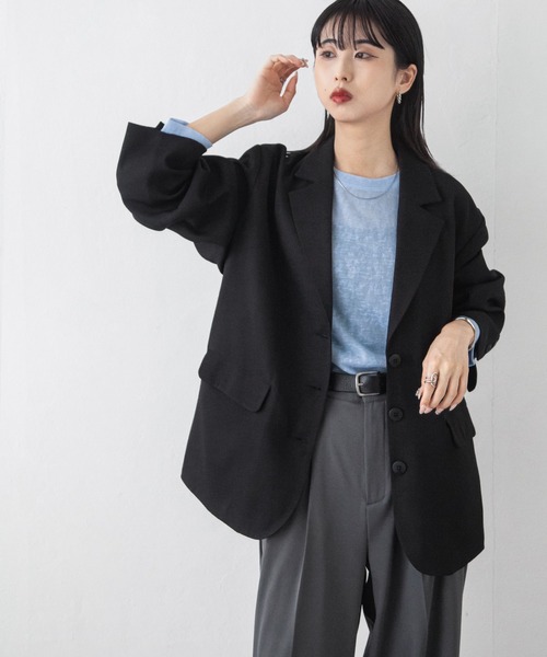 Chillfar（チルファー）の「ルーズシングルテーラードジャケット（テーラードジャケット・レディース・ネイビー/ブラック/アイボリー/グレー・FREE）」の10枚目の写真