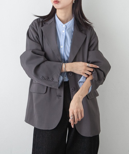Chillfar（チルファー）の「ルーズシングルテーラードジャケット（テーラードジャケット・レディース・ネイビー/ブラック/アイボリー/グレー・FREE）」の18枚目の写真