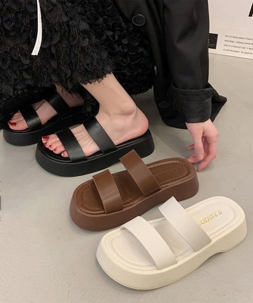 Miniministore(ミニミニストア)の「厚底サンダル ベルトフラットサンダル美脚(サンダル・レディース・アイボリー/ブラウン/ブラック・23.5cm/23.0cm/24.0cm/22.5cm/24.5cm)」の4枚目の写真