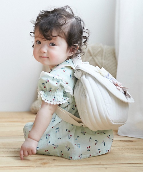 petit main(プティマイン)の「チェリーワンピースロンパース(ロンパース・キッズ・アイボリー/ライトグリーン・70cm/80cm)」の4枚目の写真
