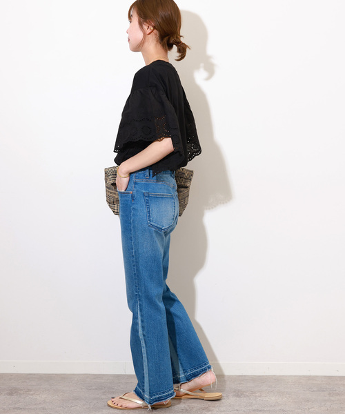 JOURNAL STANDARD relume(ジャーナルスタンダード レリューム)の「《追加》カットワークレーススリーブプルオーバー(Tシャツ/カットソー・レディース・ホワイト/ブラック・FREE)」の5枚目の写真