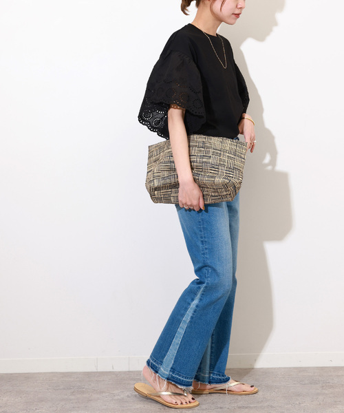 JOURNAL STANDARD relume(ジャーナルスタンダード レリューム)の「《追加》カットワークレーススリーブプルオーバー(Tシャツ/カットソー・レディース・ホワイト/ブラック・FREE)」の6枚目の写真