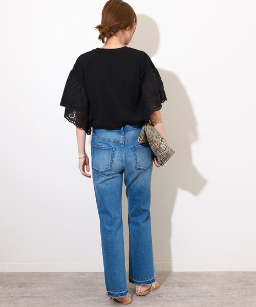 JOURNAL STANDARD relume(ジャーナルスタンダード レリューム)の「《追加》カットワークレーススリーブプルオーバー(Tシャツ/カットソー・レディース・ホワイト/ブラック・FREE)」の7枚目の写真