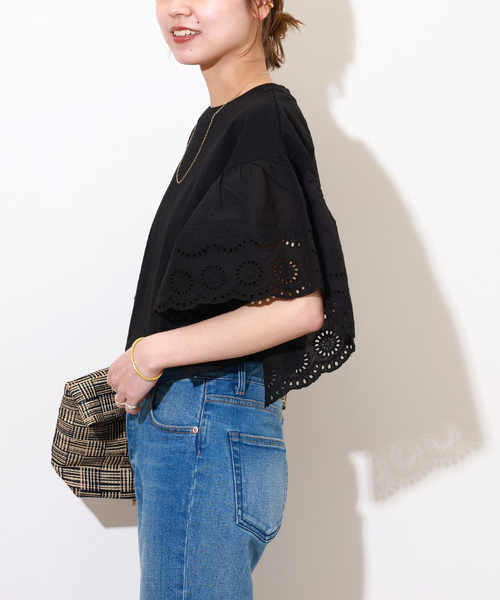 JOURNAL STANDARD relume(ジャーナルスタンダード レリューム)の「《追加》カットワークレーススリーブプルオーバー(Tシャツ/カットソー・レディース・ホワイト/ブラック・FREE)」の10枚目の写真