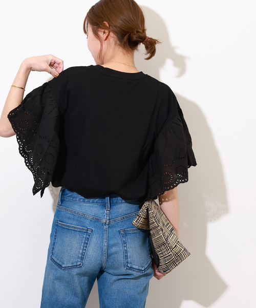 JOURNAL STANDARD relume(ジャーナルスタンダード レリューム)の「《追加》カットワークレーススリーブプルオーバー(Tシャツ/カットソー・レディース・ホワイト/ブラック・FREE)」の11枚目の写真