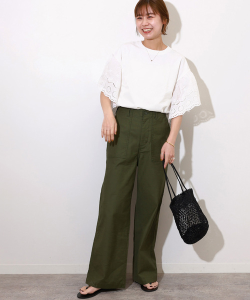 JOURNAL STANDARD relume(ジャーナルスタンダード レリューム)の「《追加》カットワークレーススリーブプルオーバー(Tシャツ/カットソー・レディース・ホワイト/ブラック・FREE)」の12枚目の写真