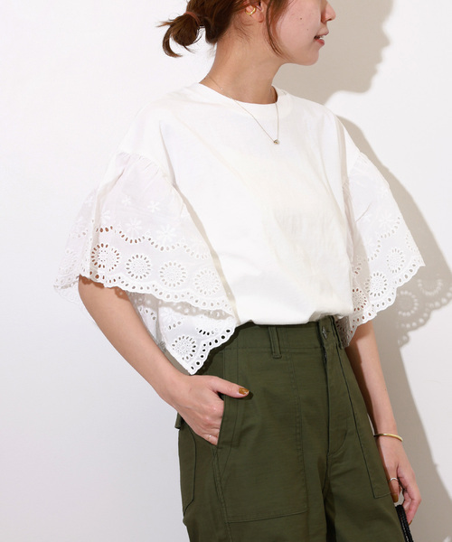 JOURNAL STANDARD relume(ジャーナルスタンダード レリューム)の「《追加》カットワークレーススリーブプルオーバー(Tシャツ/カットソー・レディース・ホワイト/ブラック・FREE)」の15枚目の写真