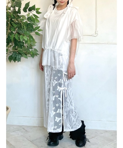 merry jenny（メリージェニー）の「Butterflyレースレイヤードスカート（スカート・レディース・オフホワイト/ブラック・FREE）」の3枚目の写真