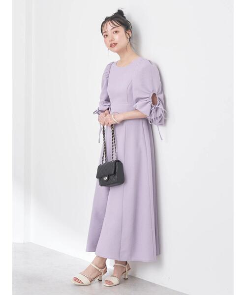 earth music&ecology（アースミュージックアンドエコロジー）の「袖ボリュームフレアワンピース（ワンピース・レディース・パープル/アイボリー・M/S）」の10枚目の写真